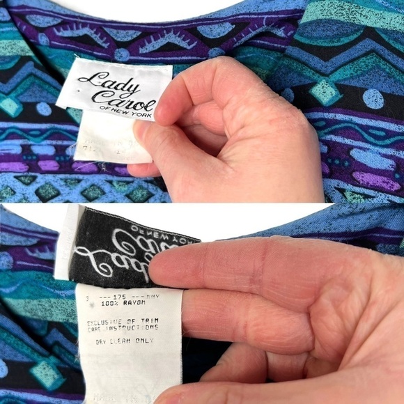 Lady Carol Vintage 80s 90s Pleated Short Sleeve Abstract Funky Shirt Mini Dress - Picture 9 of 16